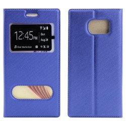 Samsung Galaxy S6 Slim Window View Magnetic Flip Leather Case (Blue)